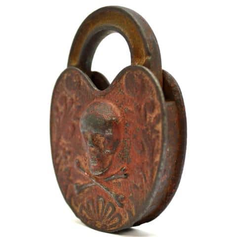 19th century story lock with skull and crossbones